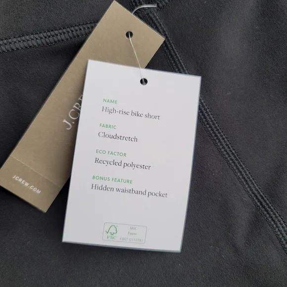 New! J.Crew Sz M Medium CloudStretch High-rise Bike Black Shorts Pocket NWT - Picture 2 of 11